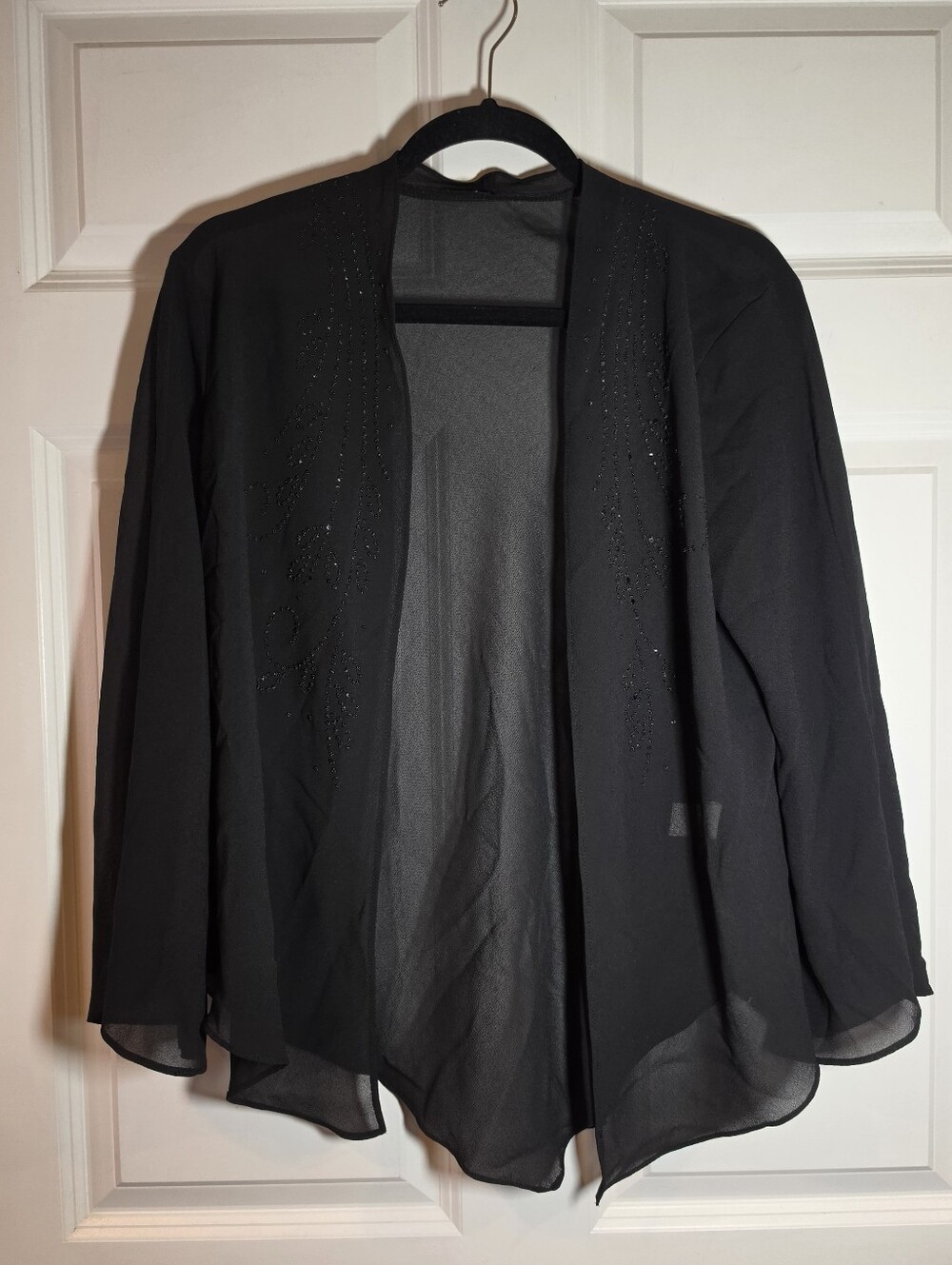 Caribe Black Beaded Sheer Cardigan Top L